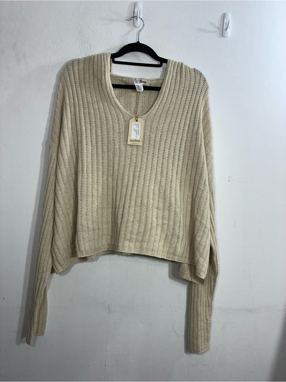 Hemp Momma Ribbed Hooded Sweater - Beige NWT